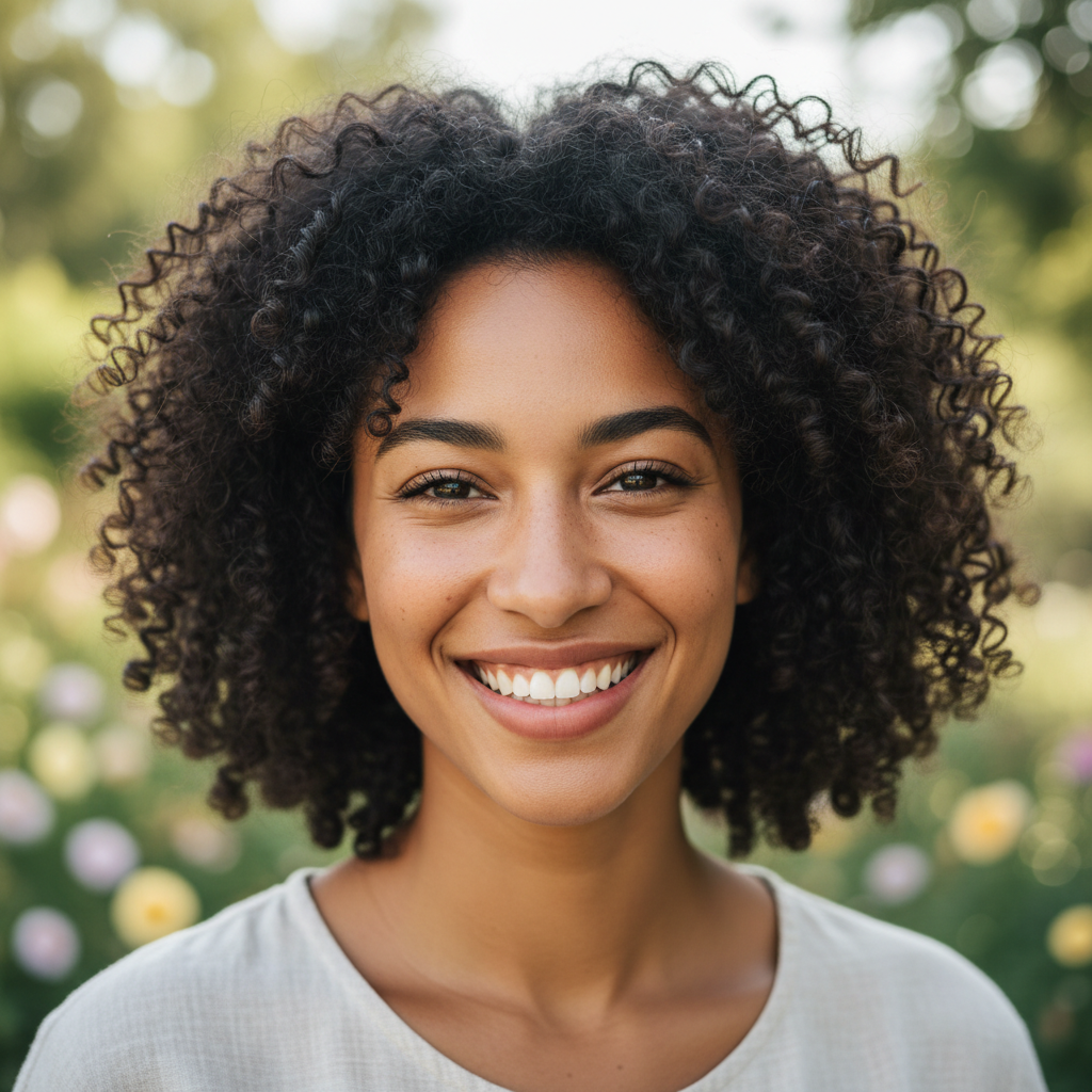 Cheerful woman with natural hair