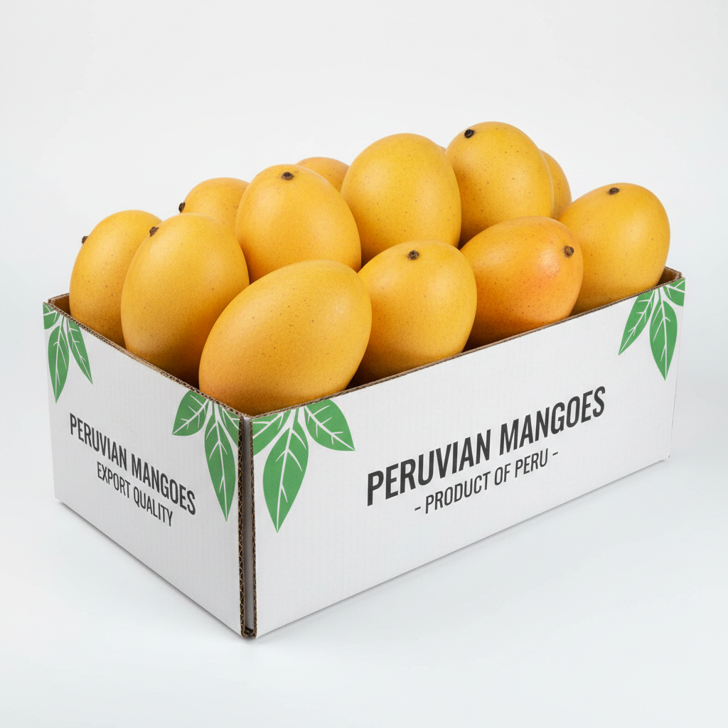 Freshly cut mango cubes arranged in a white box with vibrant golden color