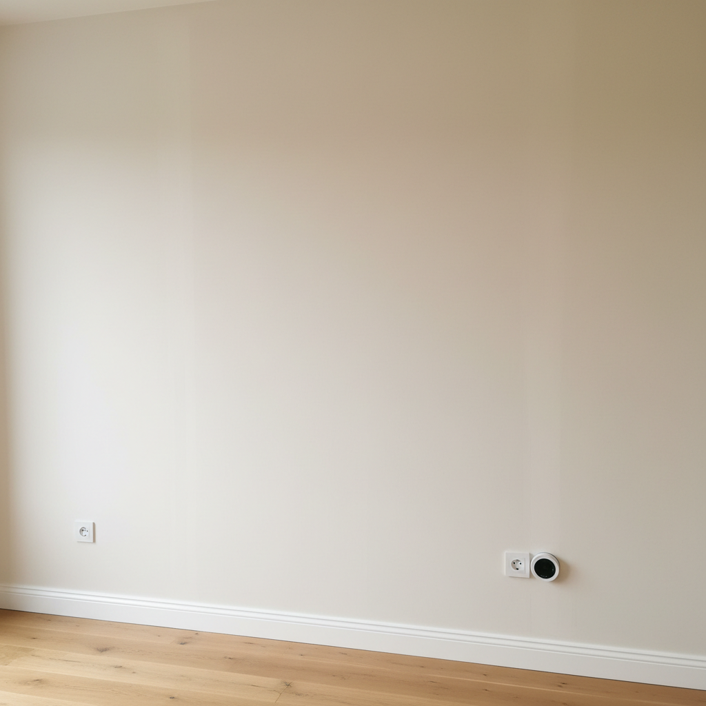 Freshly painted bright white interior living room with clean skirting boards and smooth walls
