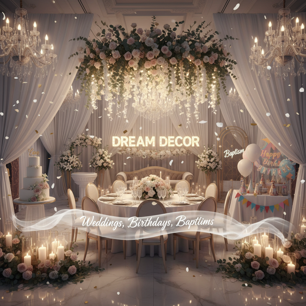 Pembe ve beyaz çiçeklerle süslenmiş nişan masası, parlak ışıklar ve romantik atmosfer, aydınlık mekan