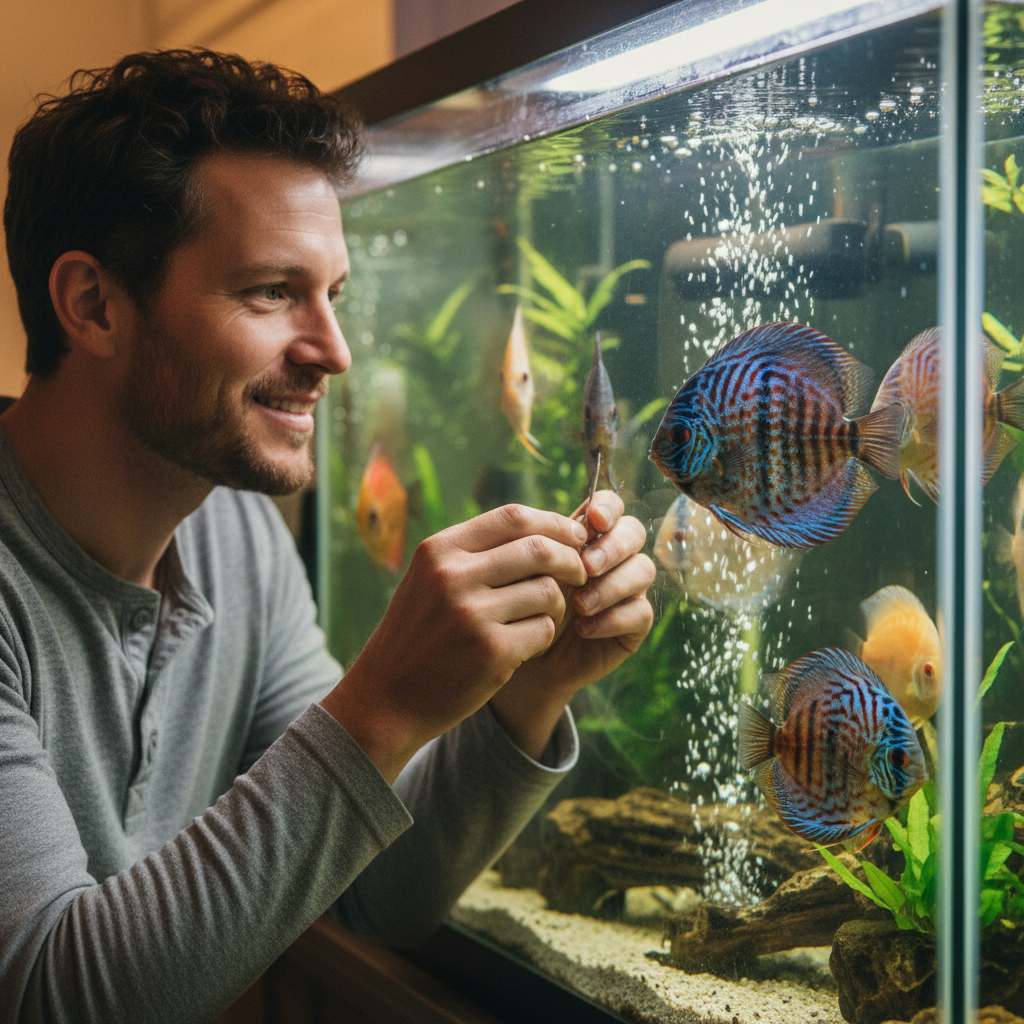 Carlos Mendoza, discus fish keeper from Austin Texas smiling