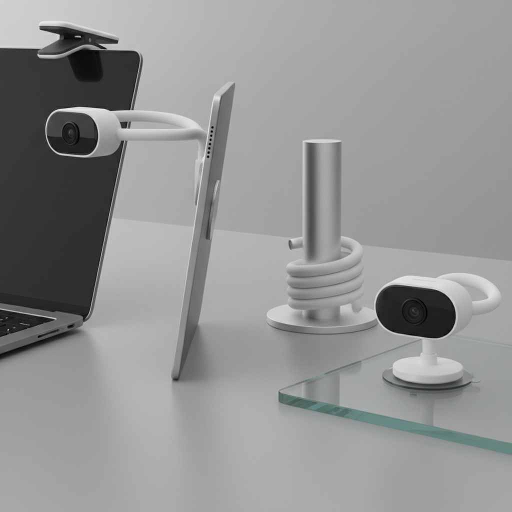Assorted electronic gadgets including laptops and smartphones on a clean white surface, bright studio lighting