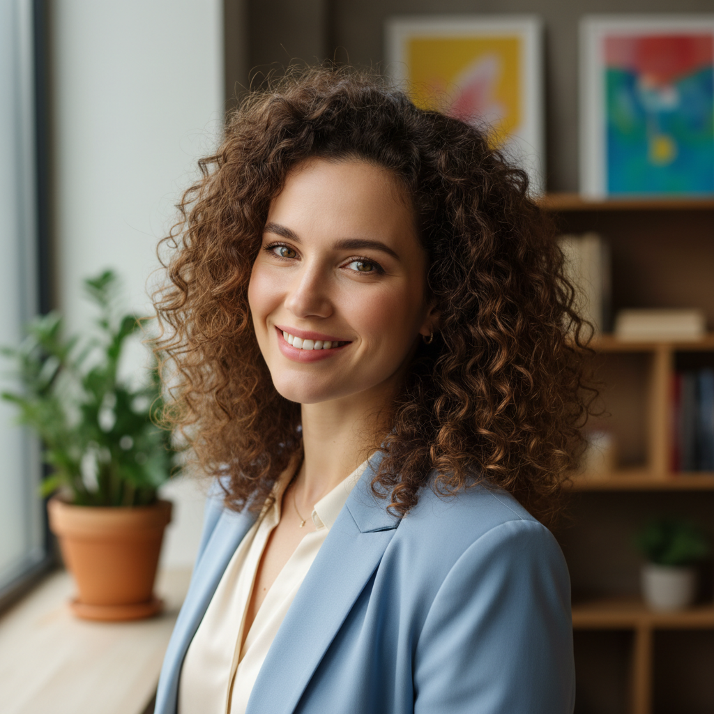 Sofia Mendez, platform engineer with curly hair smiling confidently