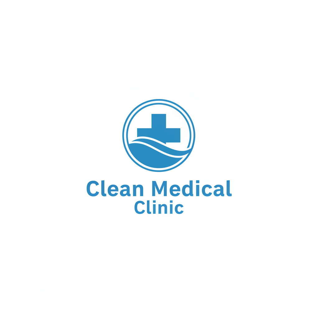 Clean medical clinic interior with white walls and natural light, minimal branding signage