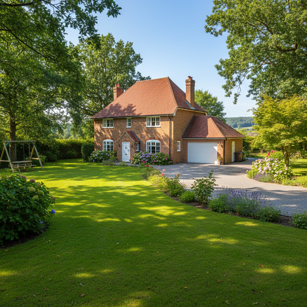 Large family villa with green garden and red brick facade in Wassenaar