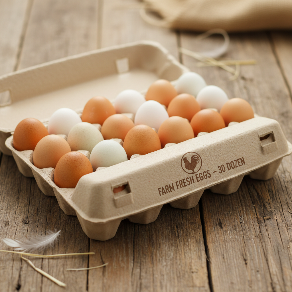 Brown farm fresh eggs in a carton