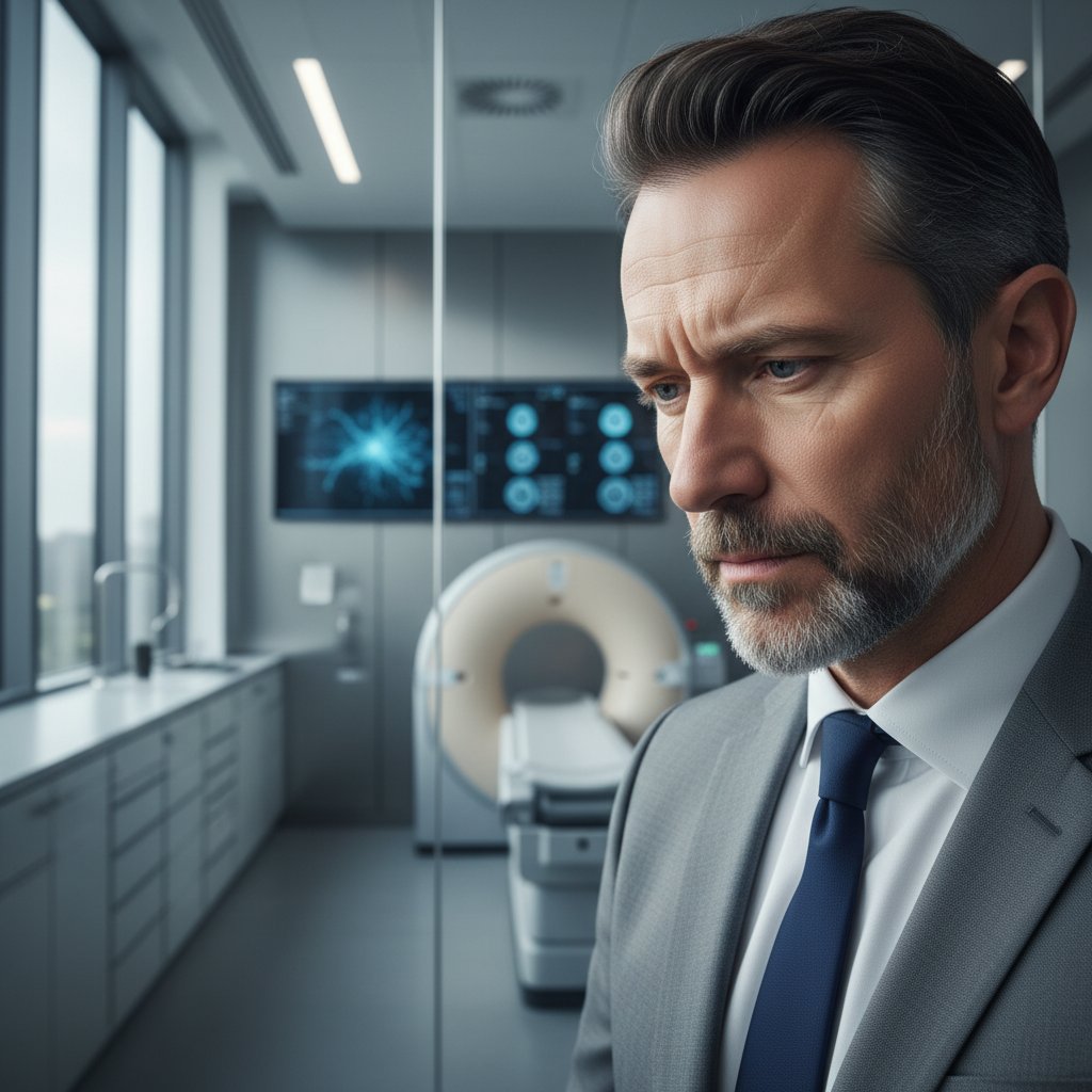 Dr. Chen Wei, male neuropsychologist with focused expression, modern clinical setting