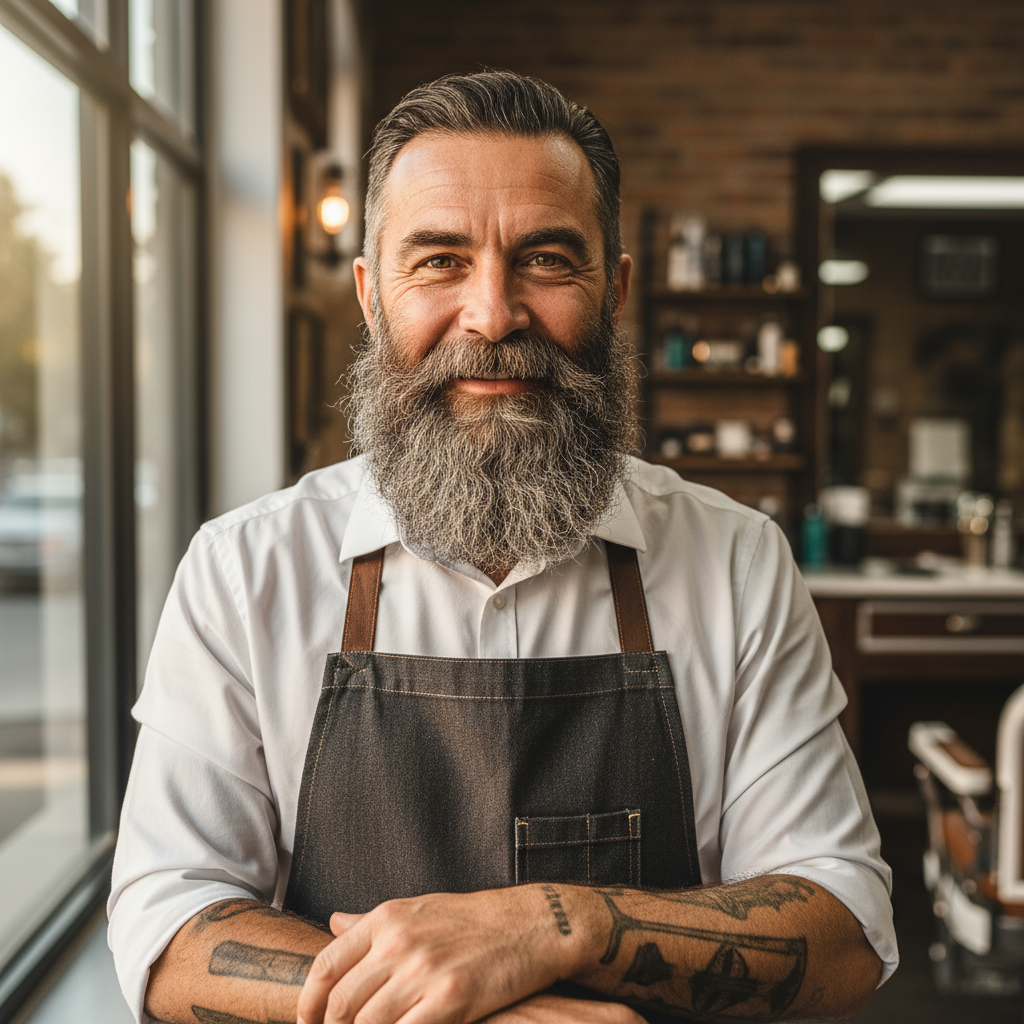 Deon Harris, senior barber, professional portrait