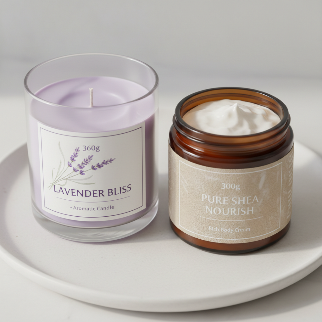 White jar of shea butter body cream on wooden surface