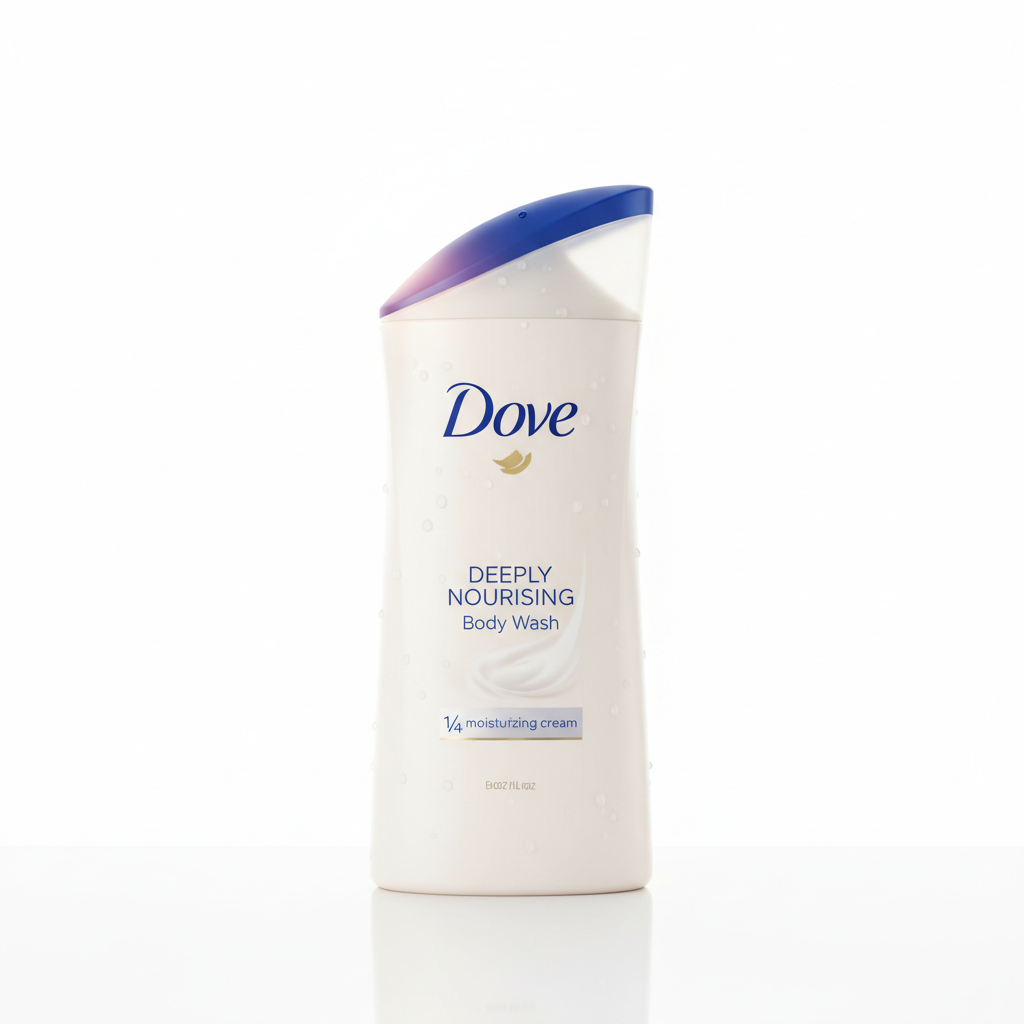 Flacon de lait corps Dove blanc sur fond clair