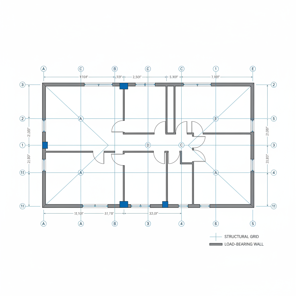 Architectural floor plan layout with rooms labeled, clean white background, professional blueprint style