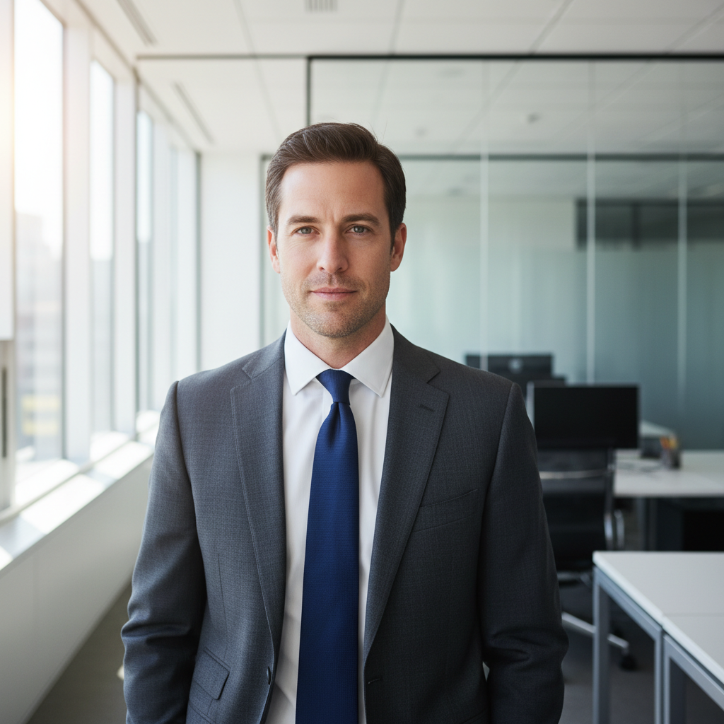 James Okafor, commercial real estate broker in office environment