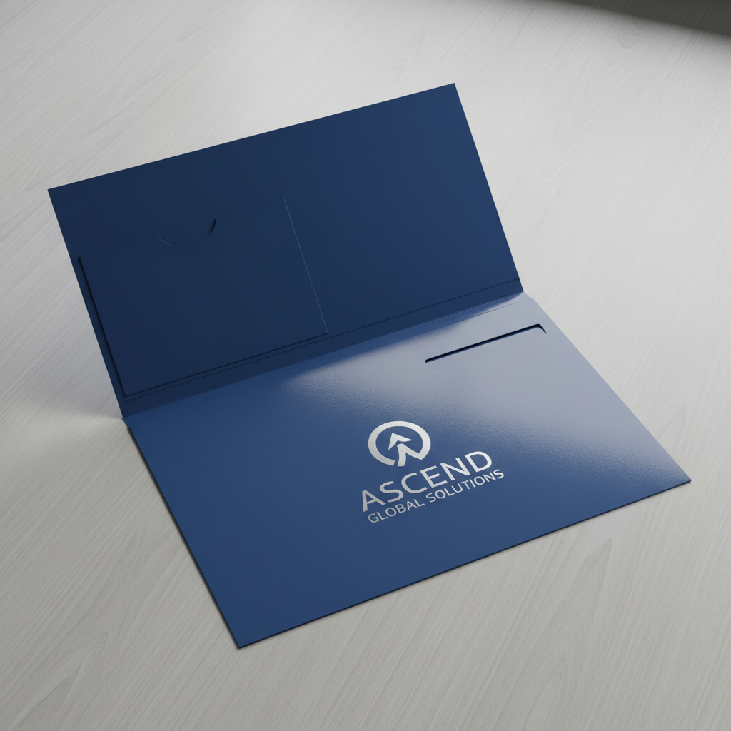 Blue office folder with documents inside