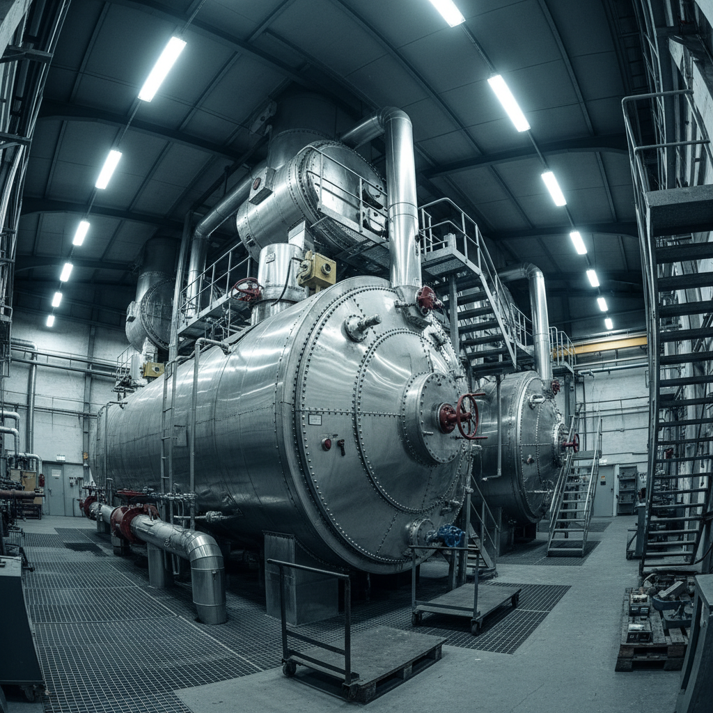 Industrial pressure vessel and heat exchanger components in manufacturing plant bright environment