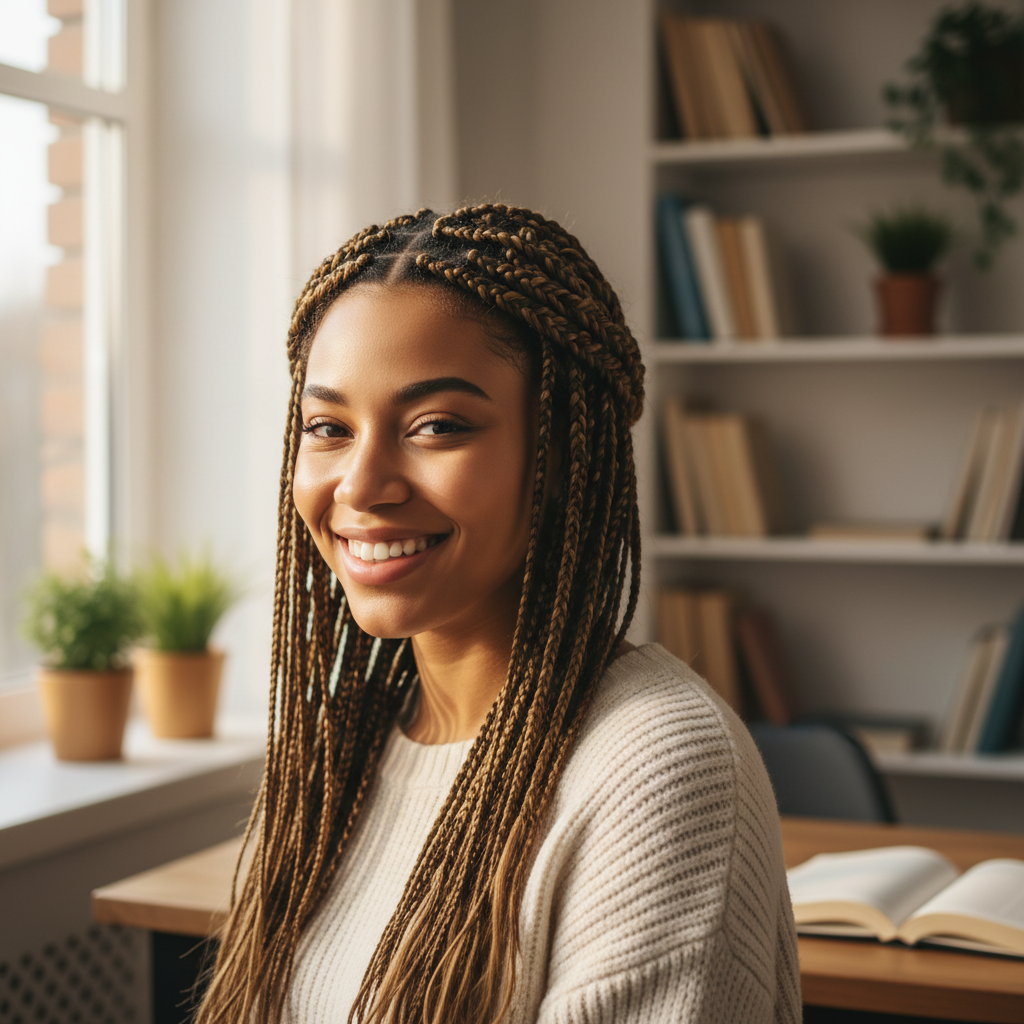 Aminata young woman with braids smiling warmly