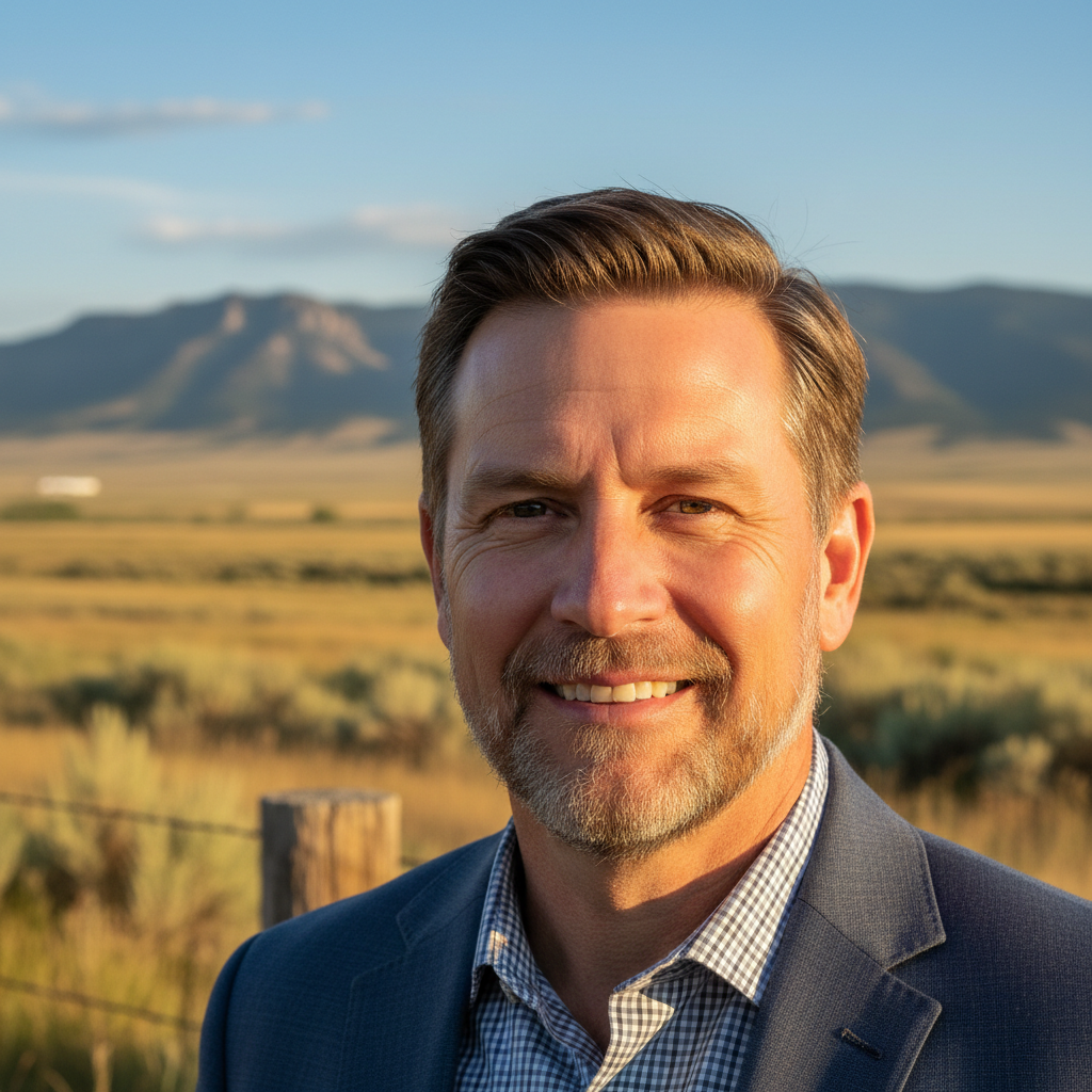Marcus Delgado, rural realtor, professional headshot in western setting