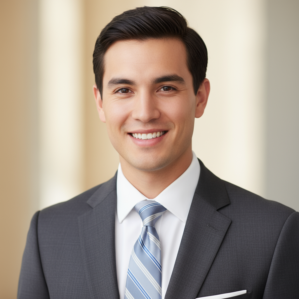 Young professional man with confident expression, studio portrait