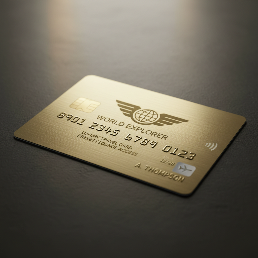 Travel credit card with airport lounge access and air miles accumulation shown