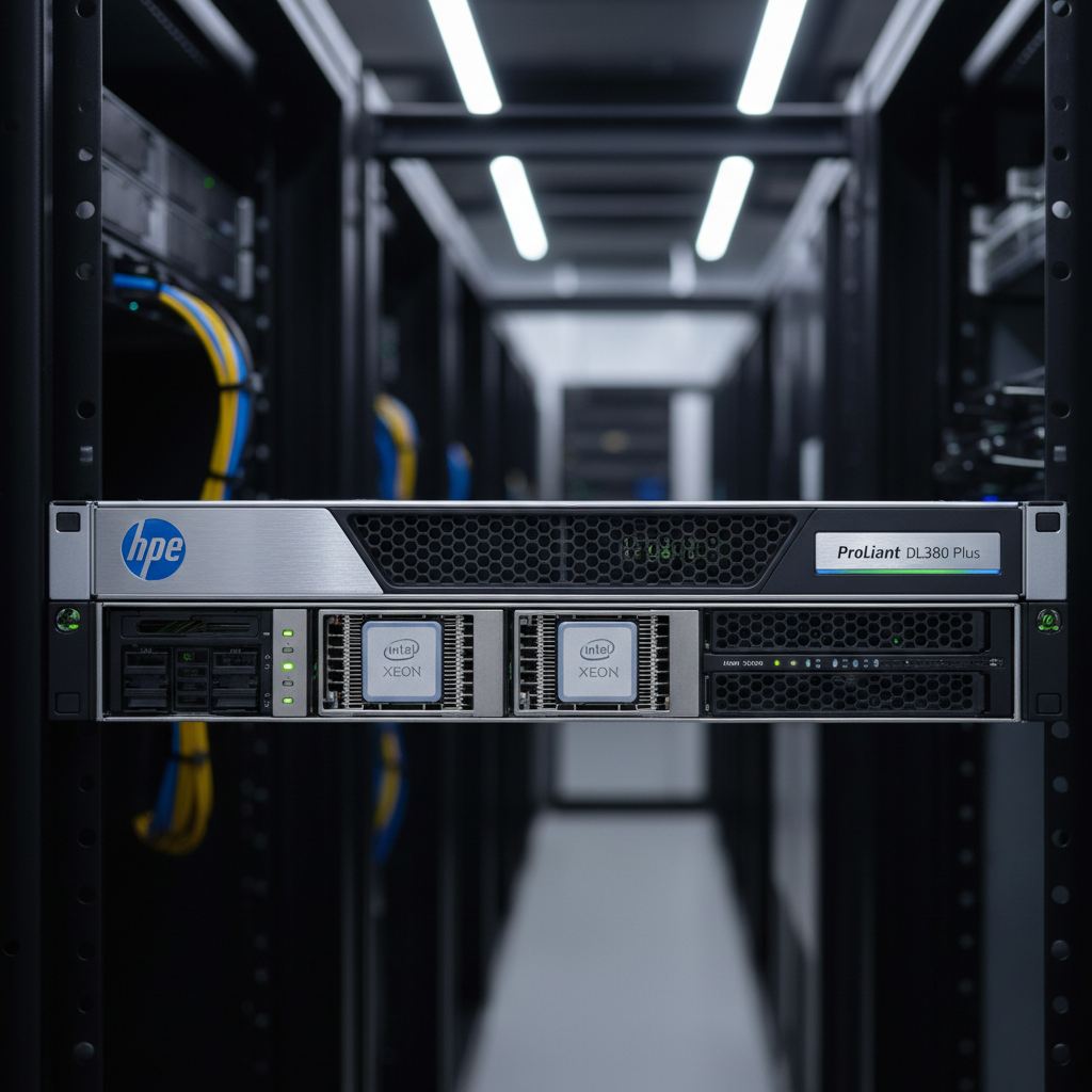 HP ProLiant DL380 Gen10 server with dual power supplies in server rack