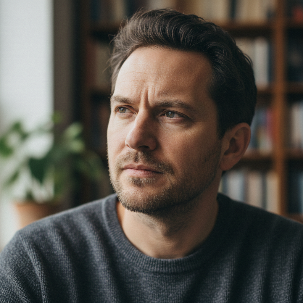 Devlin O'Reilly, man with beard and glasses looking thoughtful