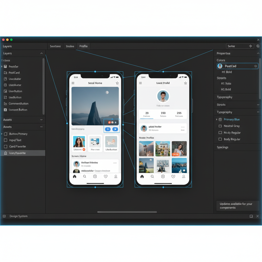 Figma design tool interface showing UI components and vector graphics