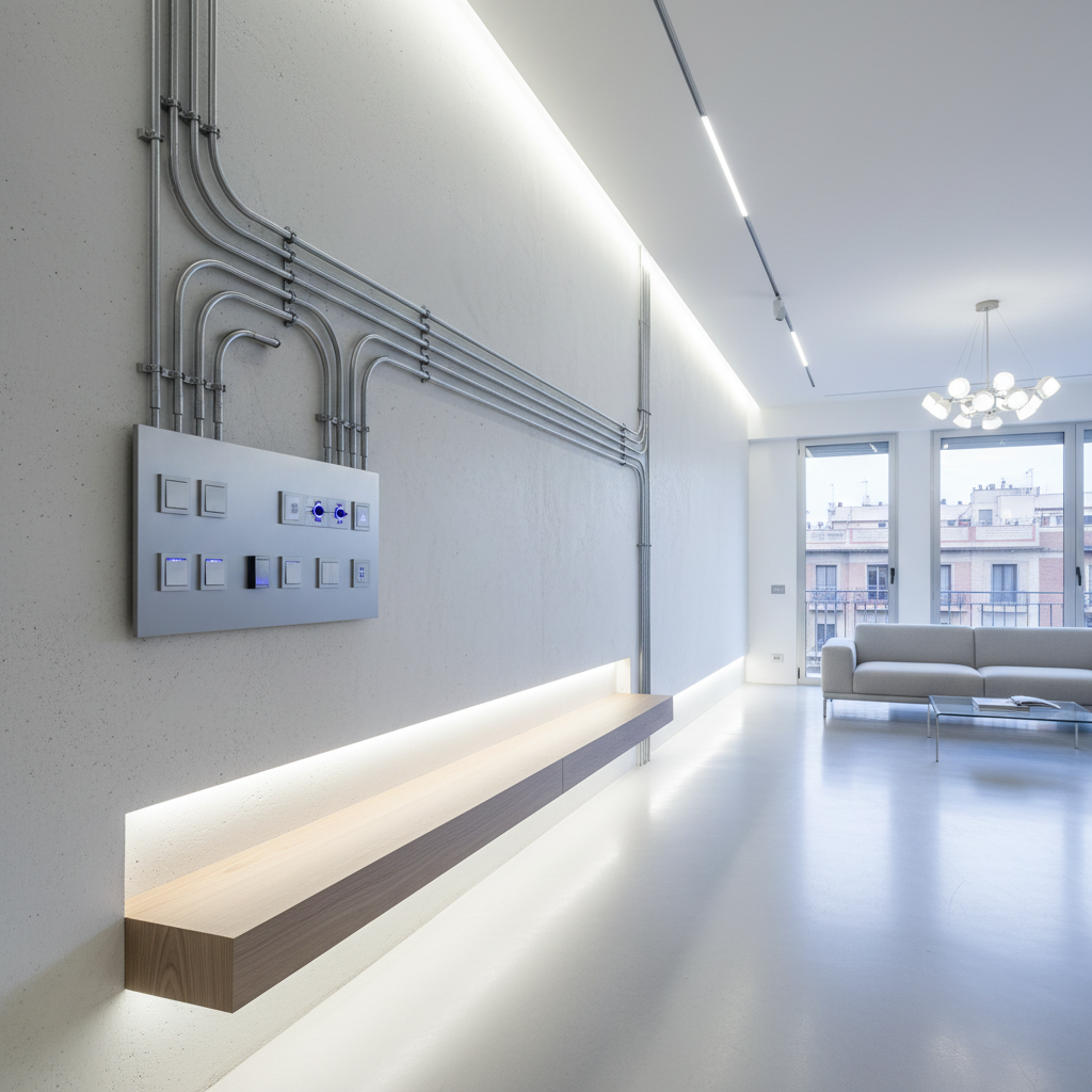 Instalación eléctrica moderna y sistema de iluminación LED eficiente en vivienda de Barcelona