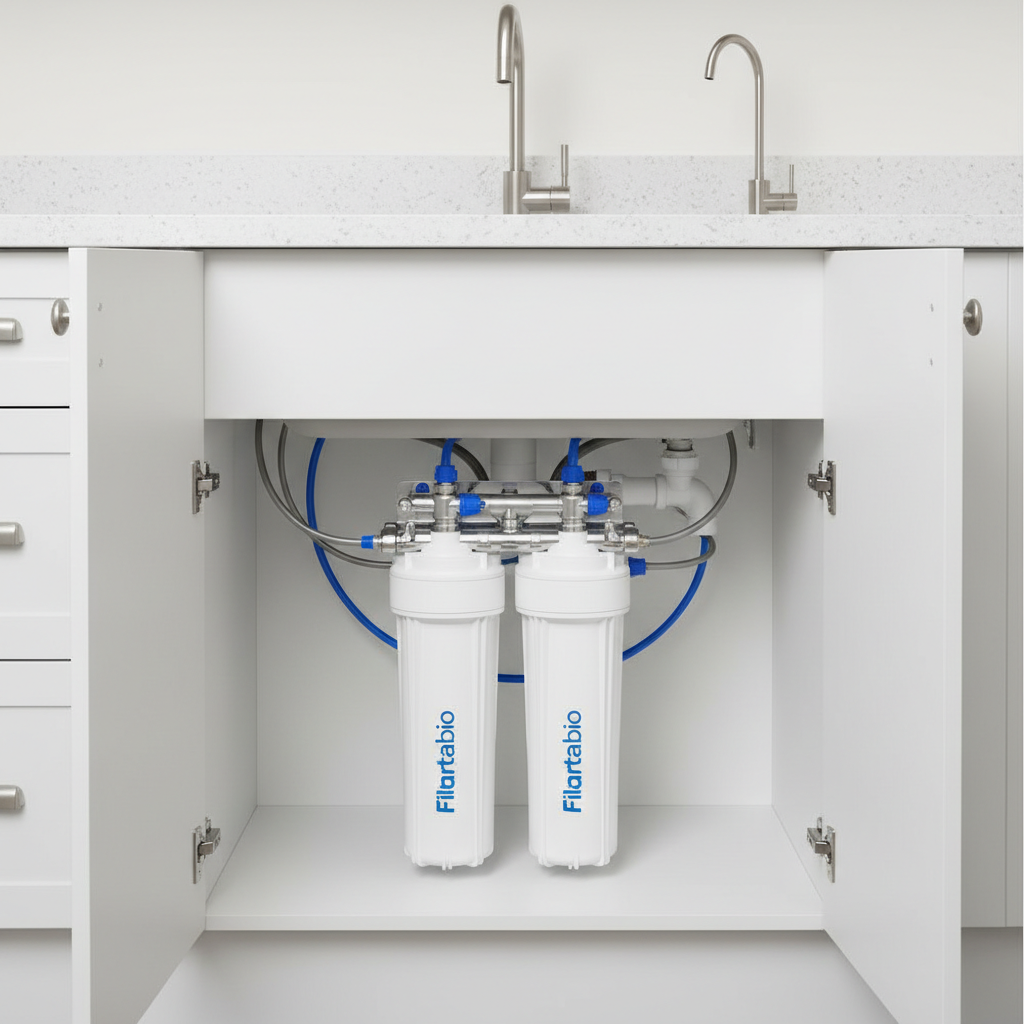 Impianto osmosi inversa sotto lavello WaterKing, sistema filtraggio acqua domestico bianco