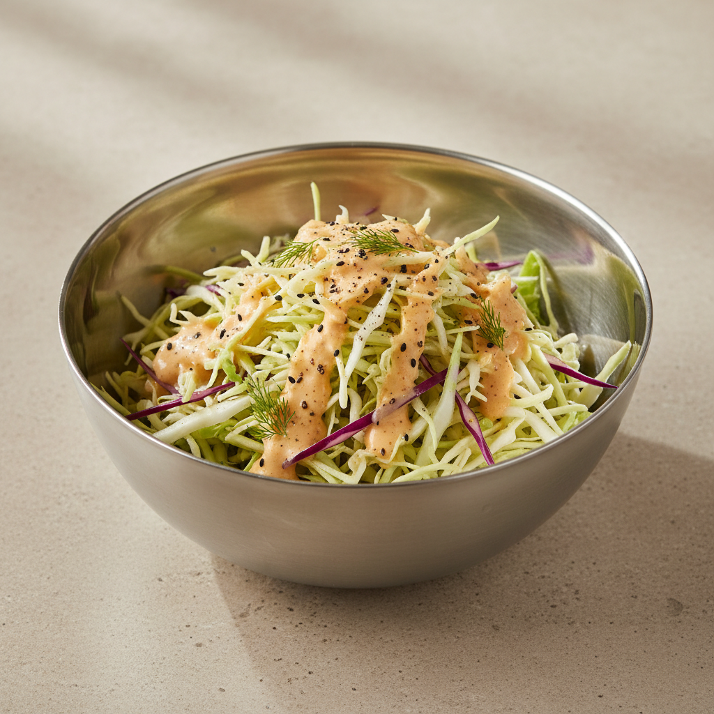Ensalada de repollo Frisby: ensalada fresca de repollo con aderezo especial en tazón de acero