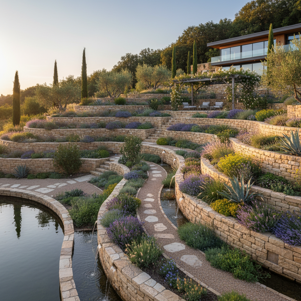 Complete Colorado mountain landscape design with layered plantings, stone features, and lawn areas