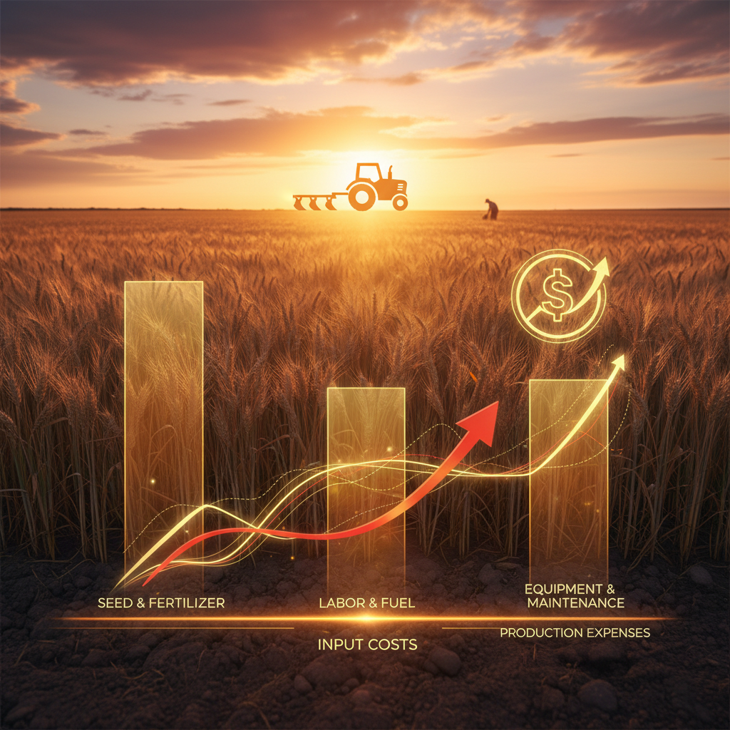 Aerial view of wheat field at golden hour showing crop health variation
