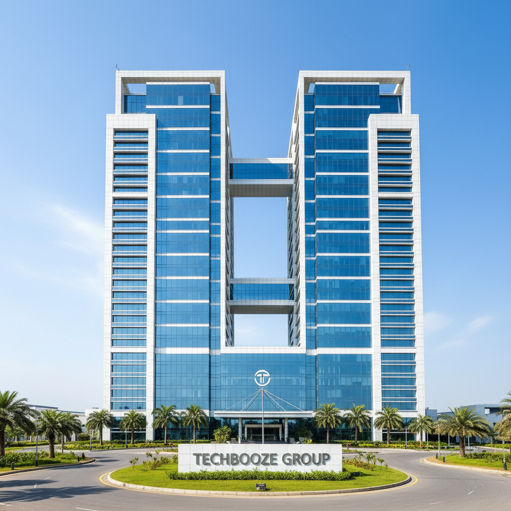 Techbooze Group corporate headquarters — modern enterprise office building