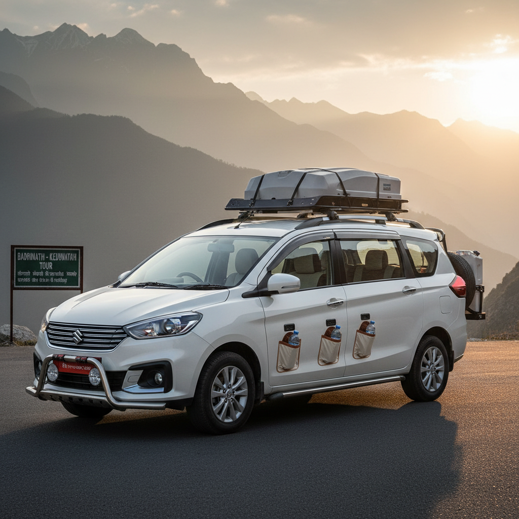 Maroon MPV Ertiga parked near hills
