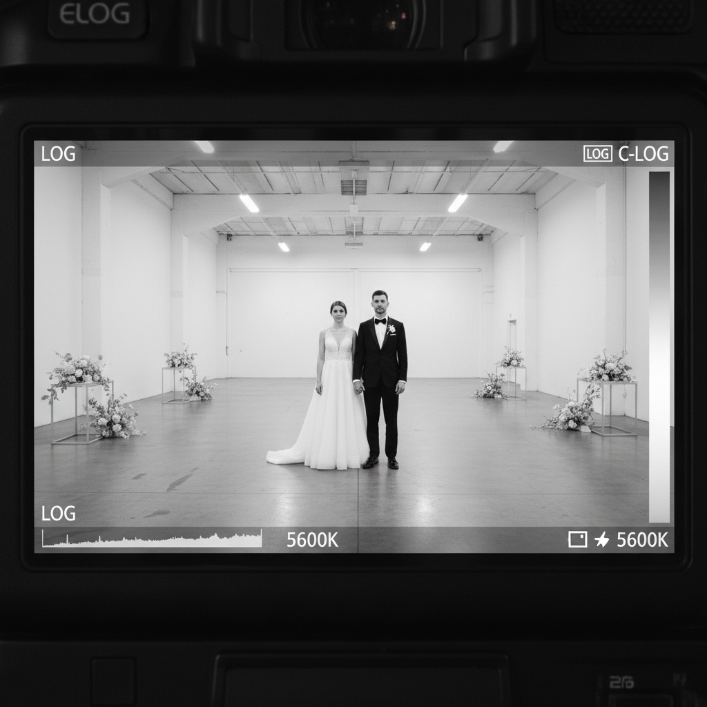Before video editing: raw ungraded footage, flat colors, neutral tones, unprocessed camera output