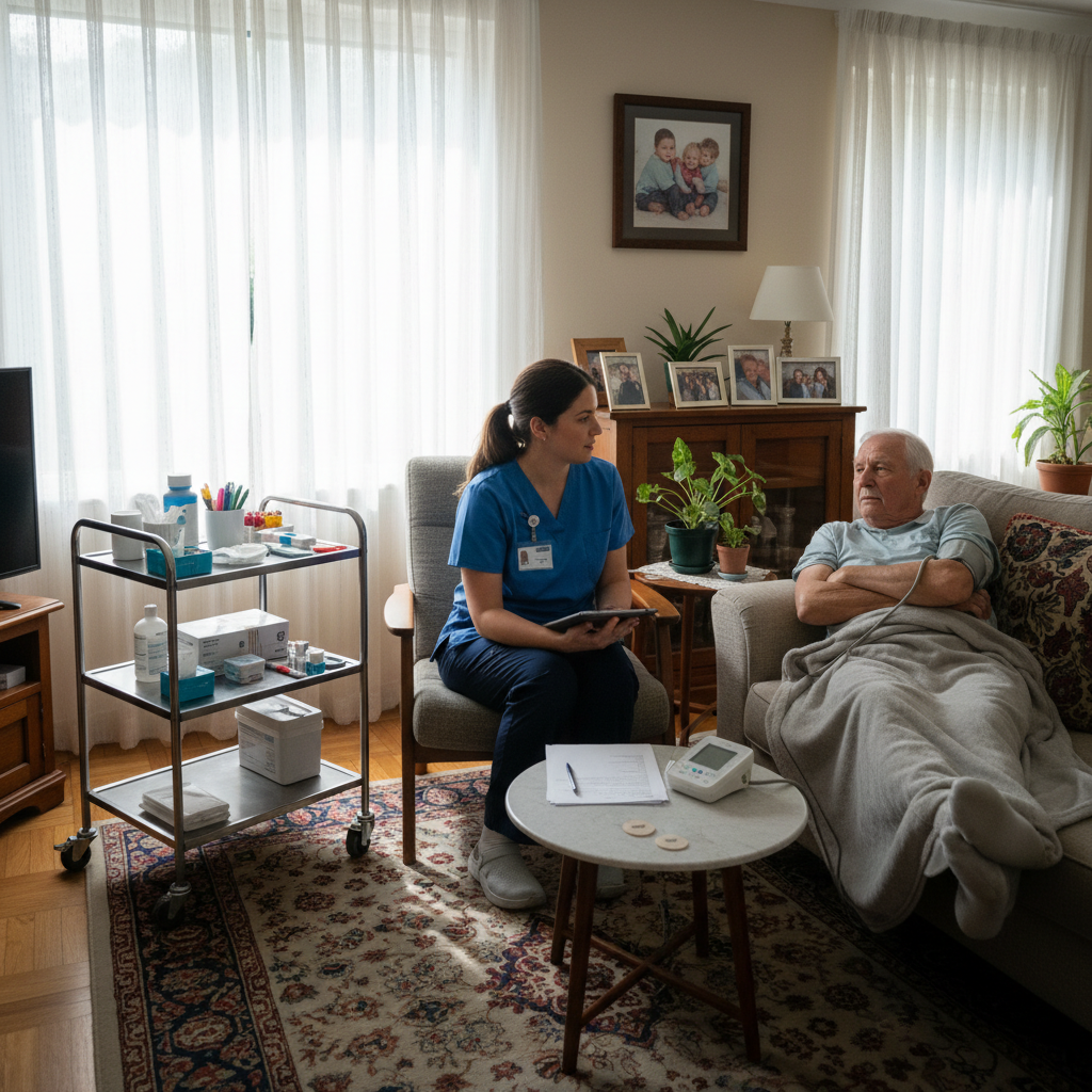 Care coordinator assessing needs at home