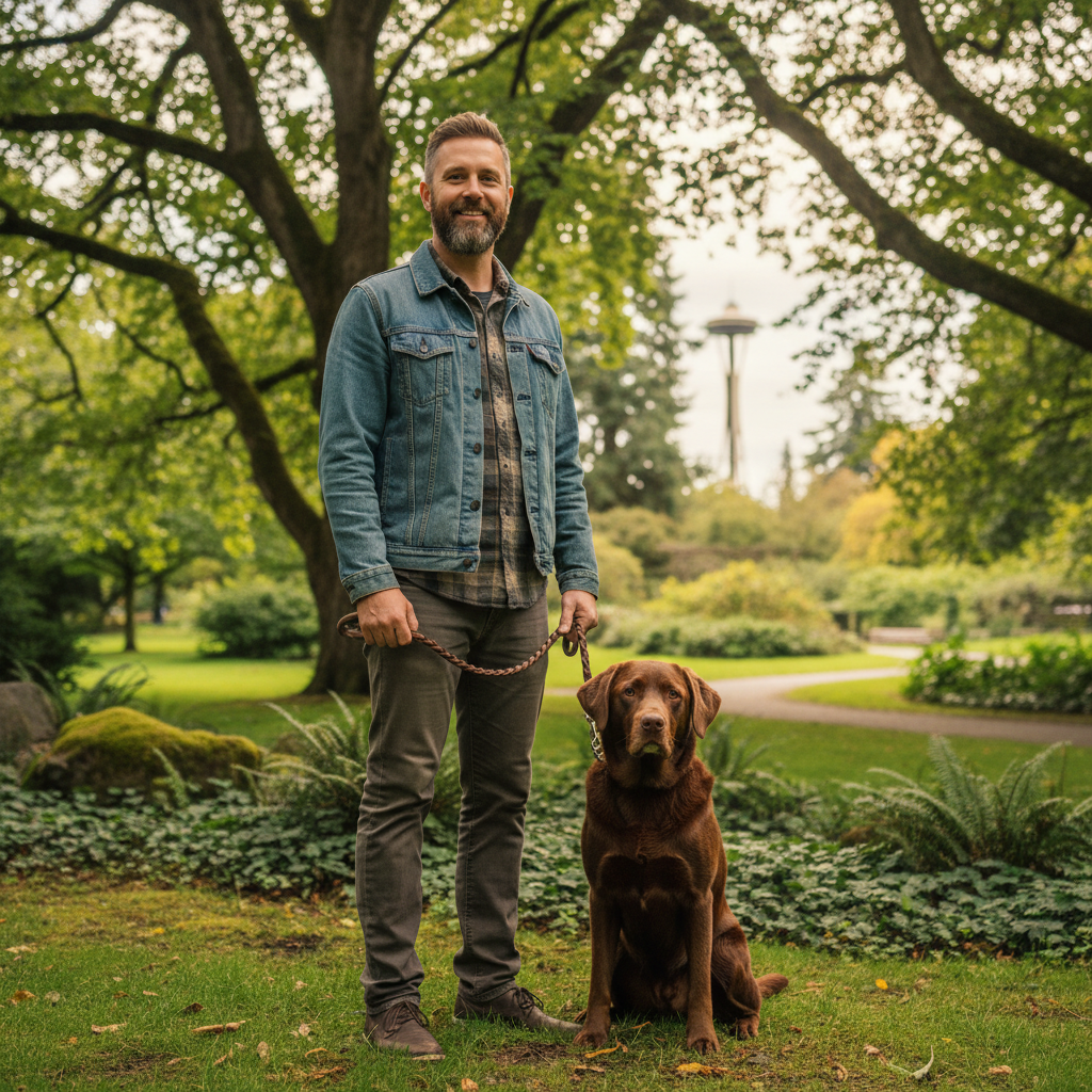 Marcus Webb, bearded man in his 40s, Chocolate Lab owner in Seattle