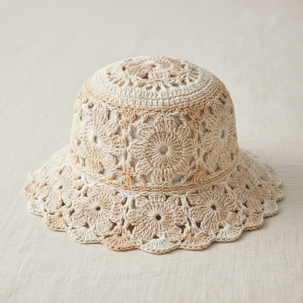 Trendy bucket hat in neutral beige worn casually outdoors