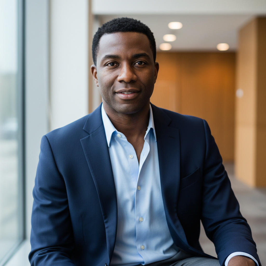 Professional headshot of African American man with short hair in business casual attire