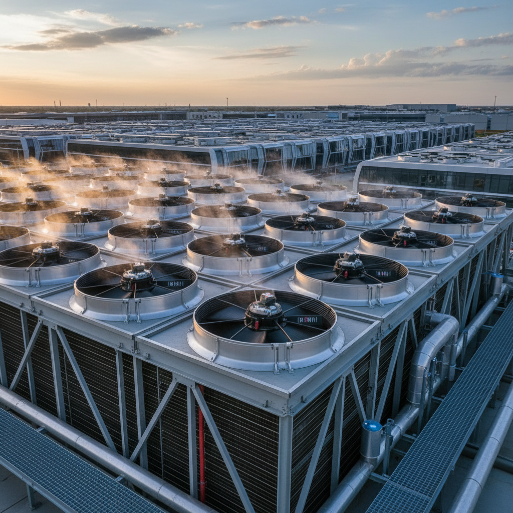 IE4 permanent magnet motor driving HVAC cooling tower fan array in data center