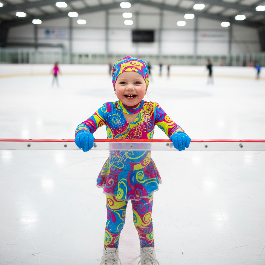 Enfant heureux avec ses nouveaux patins de hockey trouvés sur SportSolidaire