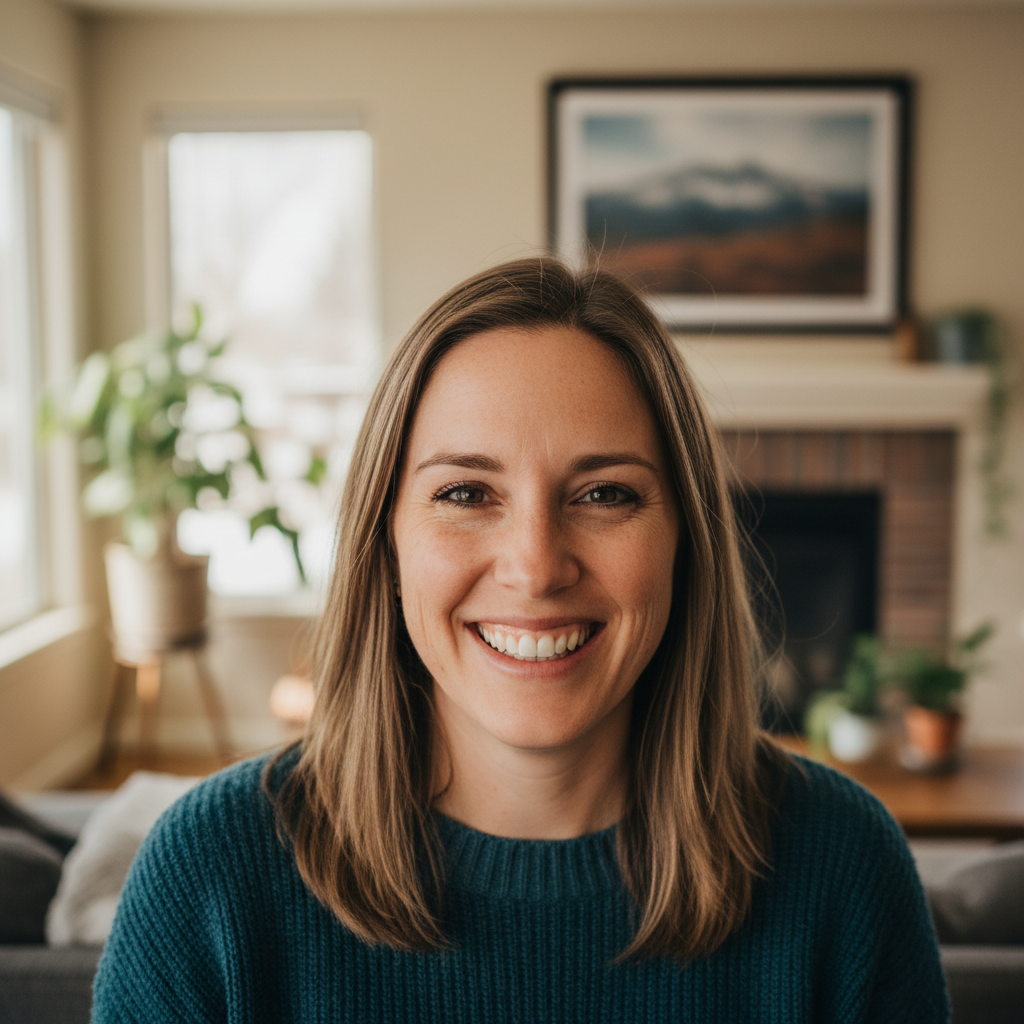 Denver homeowner smiling at camera, casual indoor setting