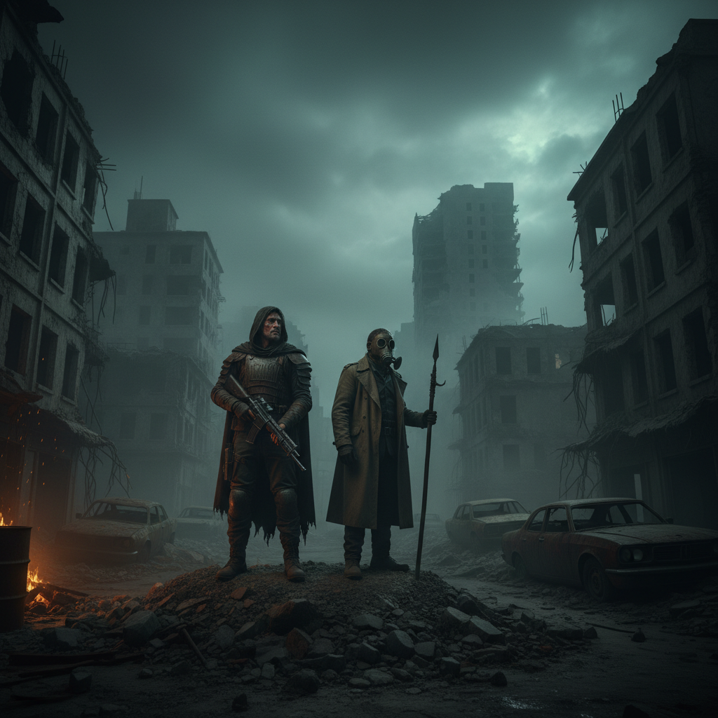 Dark cinematic music visual with dramatic stage lighting