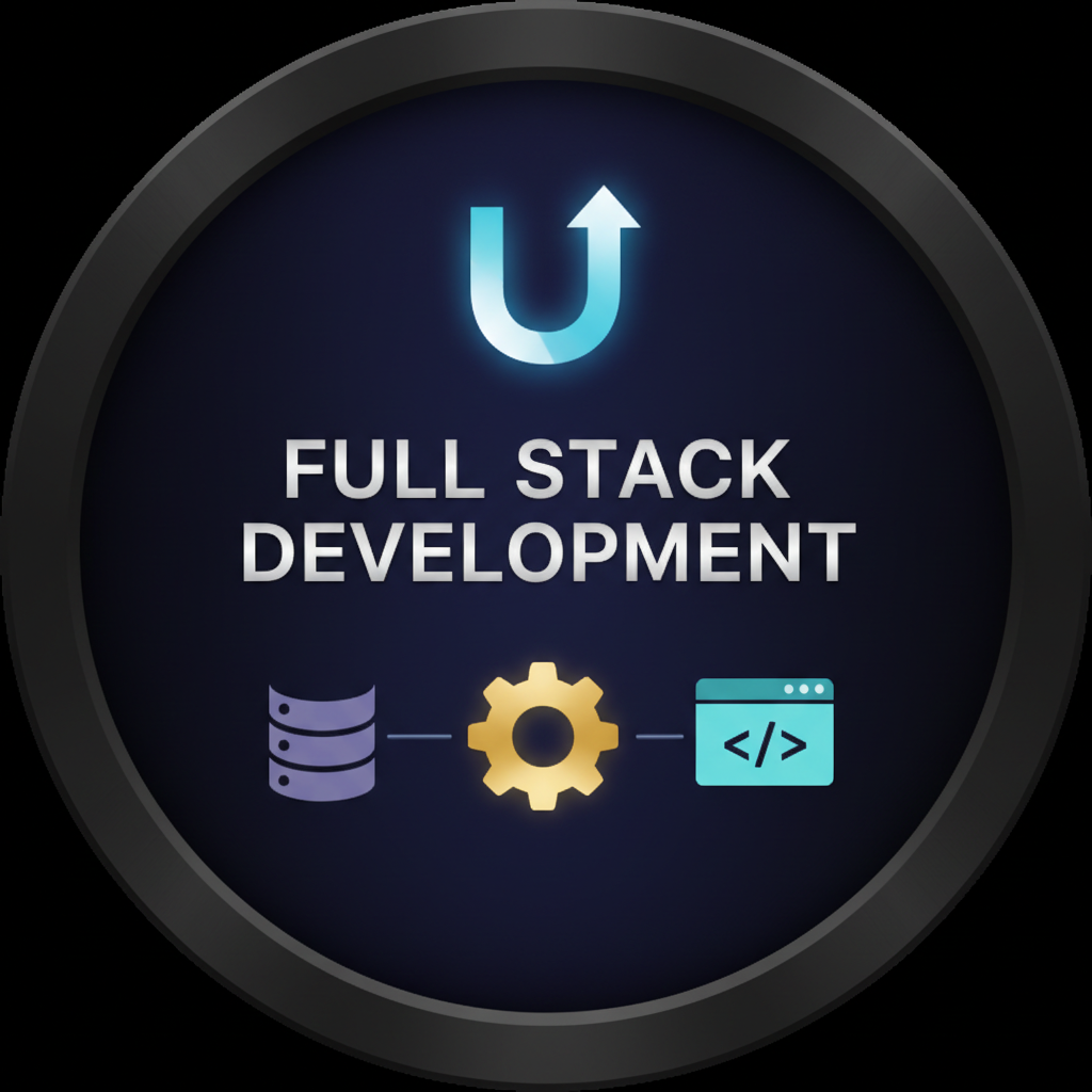Full stack web development certificate with laptop and code on desk