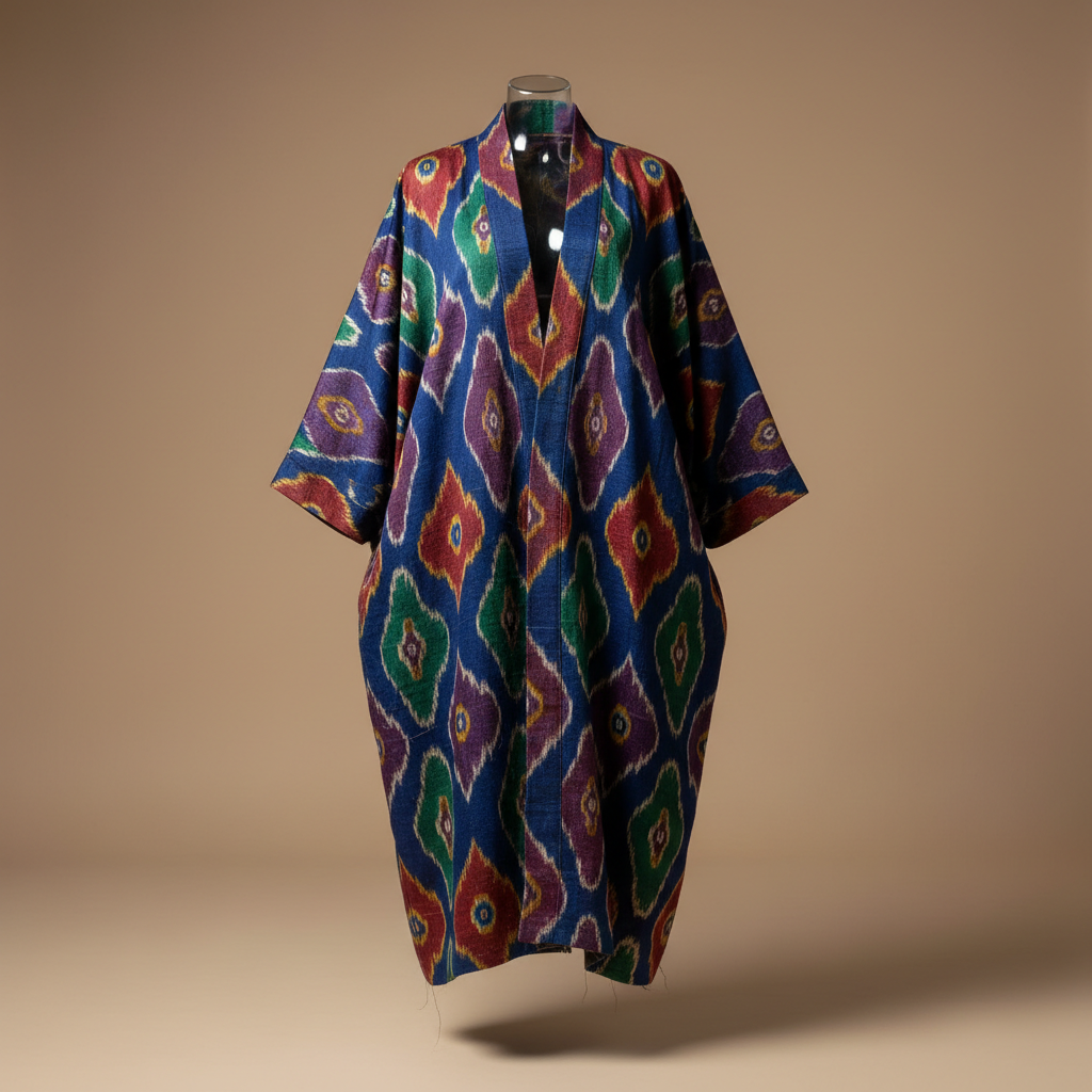 Elegant damask fabric robe, rich texture, warm studio lighting