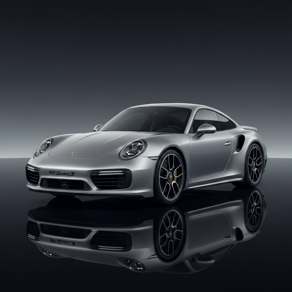 Porsche 911 Turbo S with full-body gloss paint protection film, pristine factory finish, dark studio photography