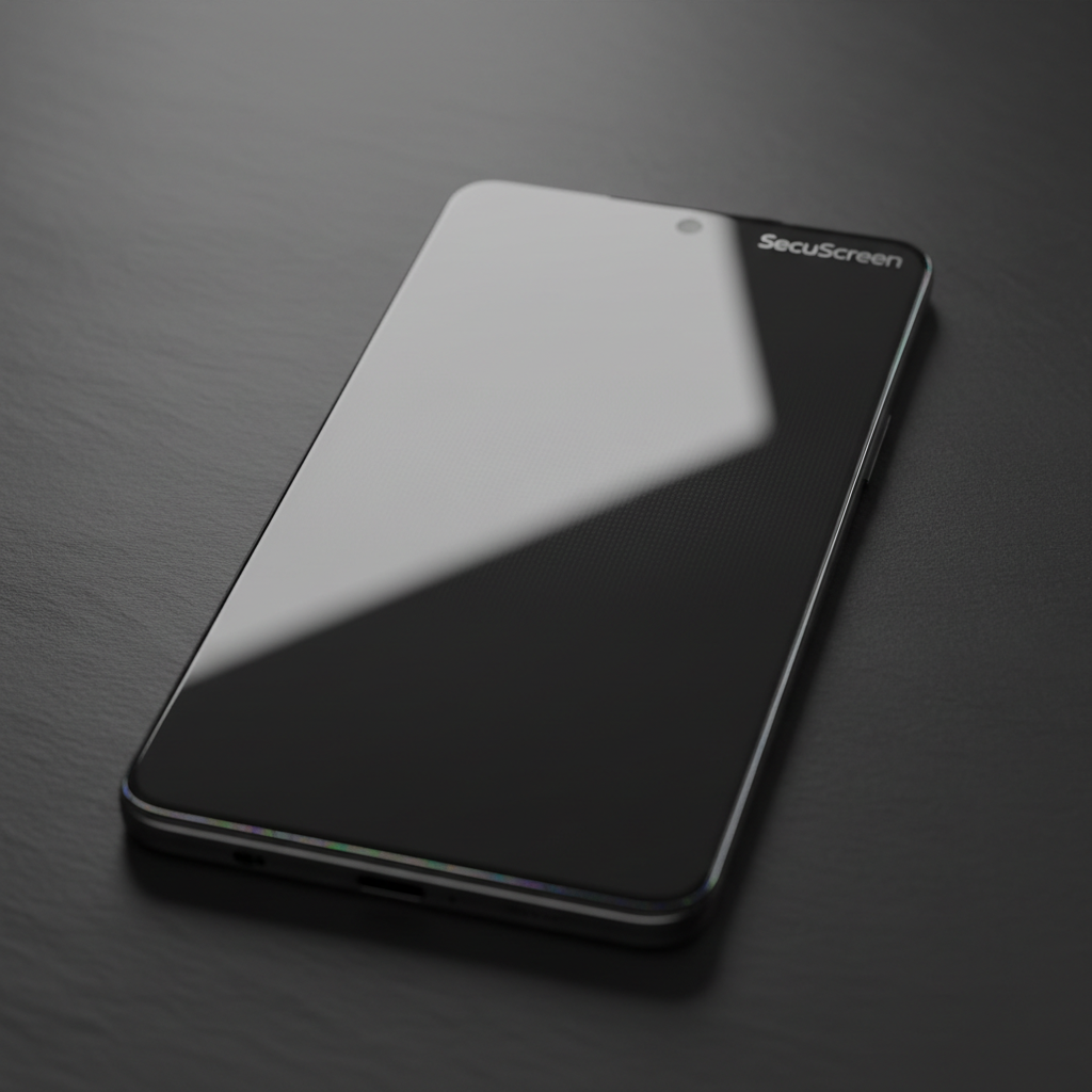 Phone with screen protector applied, dark minimal background