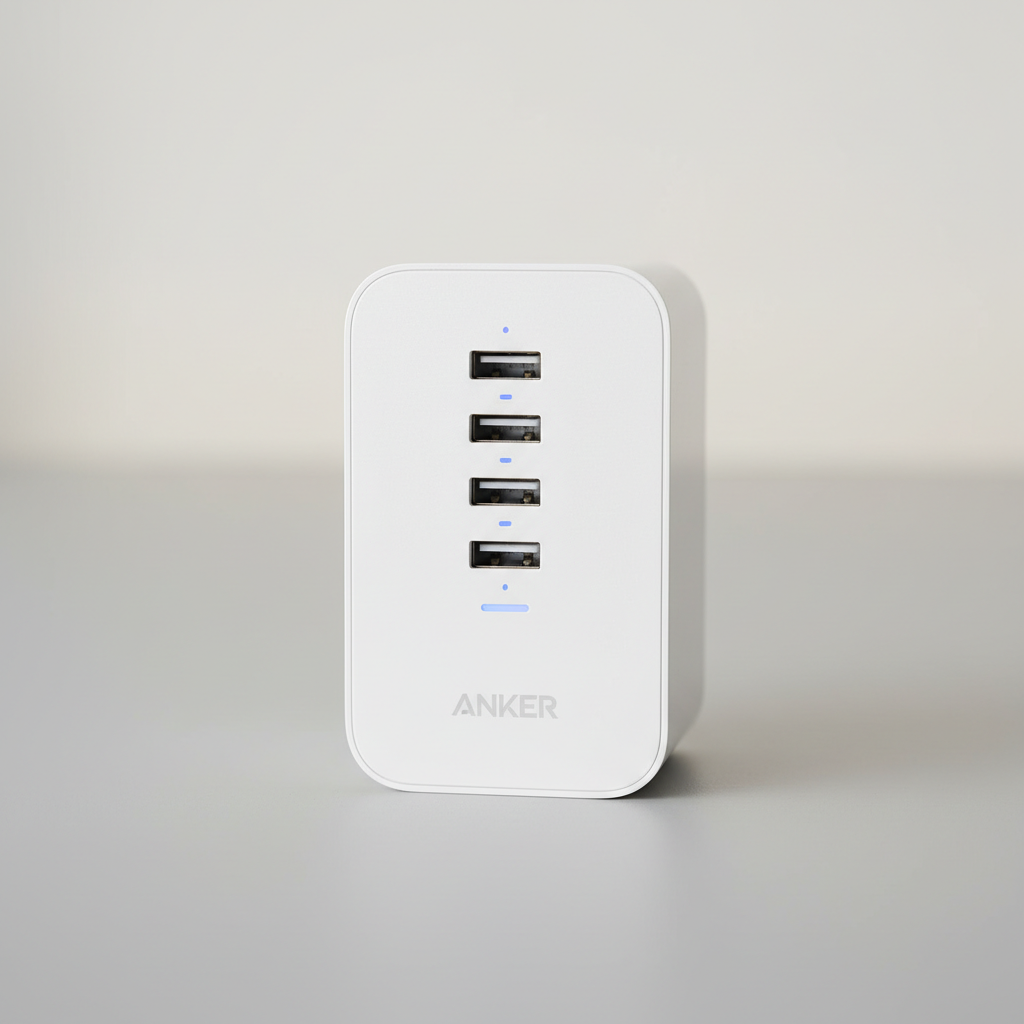 Anker 65W GaN USB-C charger in white color with multiple ports