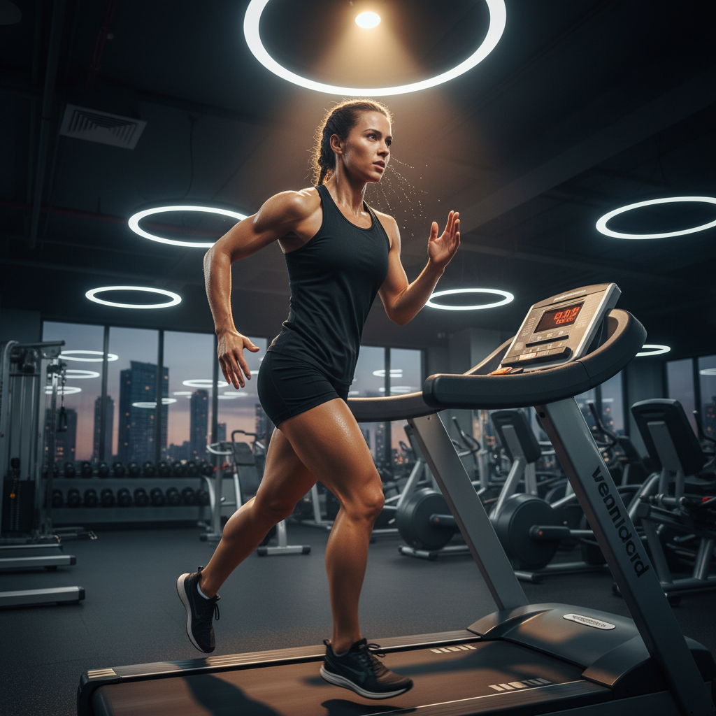 Person sprinting on treadmill in high-intensity weight loss training session