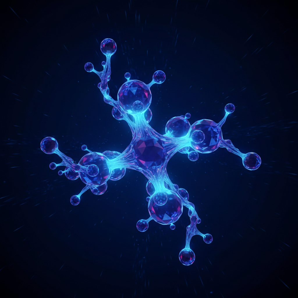 Nucleotide molecular structure visualization with blue and green tones on white background