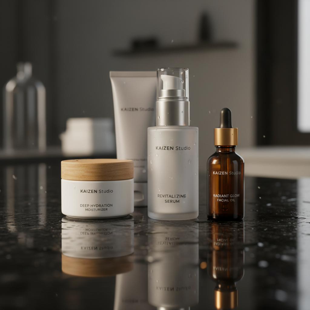 Premium skincare products used at KAIZEN Studio