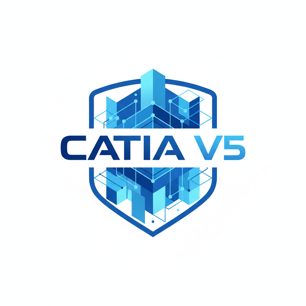 CATIA V5 software logo with blue geometric pattern